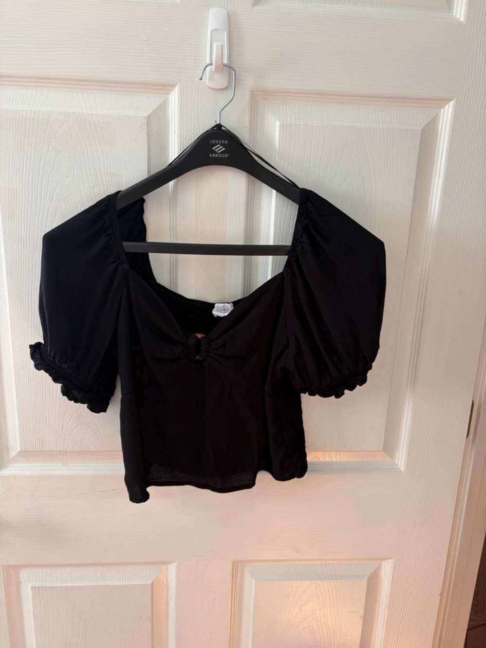 Sienna Sky Black Puff Sleeve Square Neck Top with Front Ring